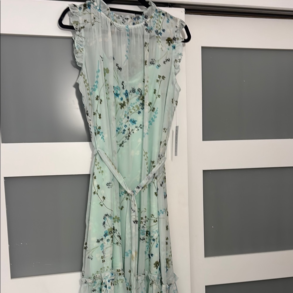 Emma & Michele Floral Baby Blue Ruffle Sleeveless Dress